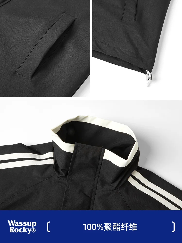 Wassup Rocky Mountain Outdoor Stripe Jacket Men's Spring and Autumn New Trendy Loose Casual Stand Collar Outerwear