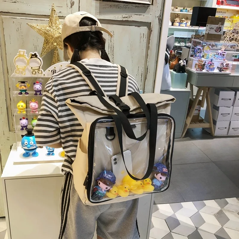 

Women Clear Big Ita bag Backpack With Yellow Ducks Large transparent Display Layer School Bag Laptop Backpack Girl's ItaBag