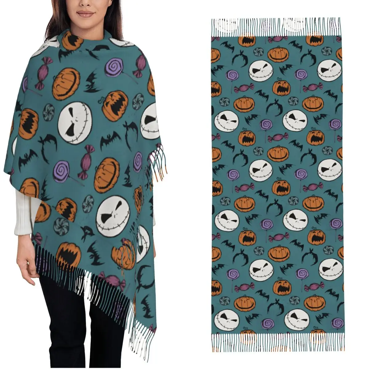 Женский шарф с кисточкой Кошмар перед Рождеством Джек Скеллингтон длинная
