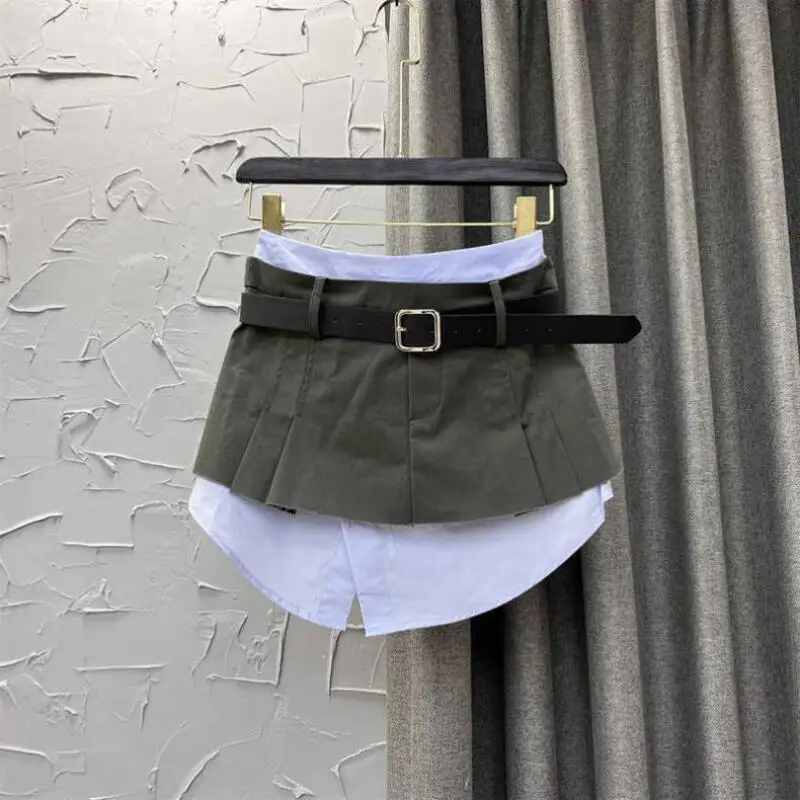 

Irregular Mini Skirt 2022 Fashion Women Y2K Crop Patchwork Low Waist Sexy Pleated Skirt Streetwear Fake Two Workwear Skirts w276