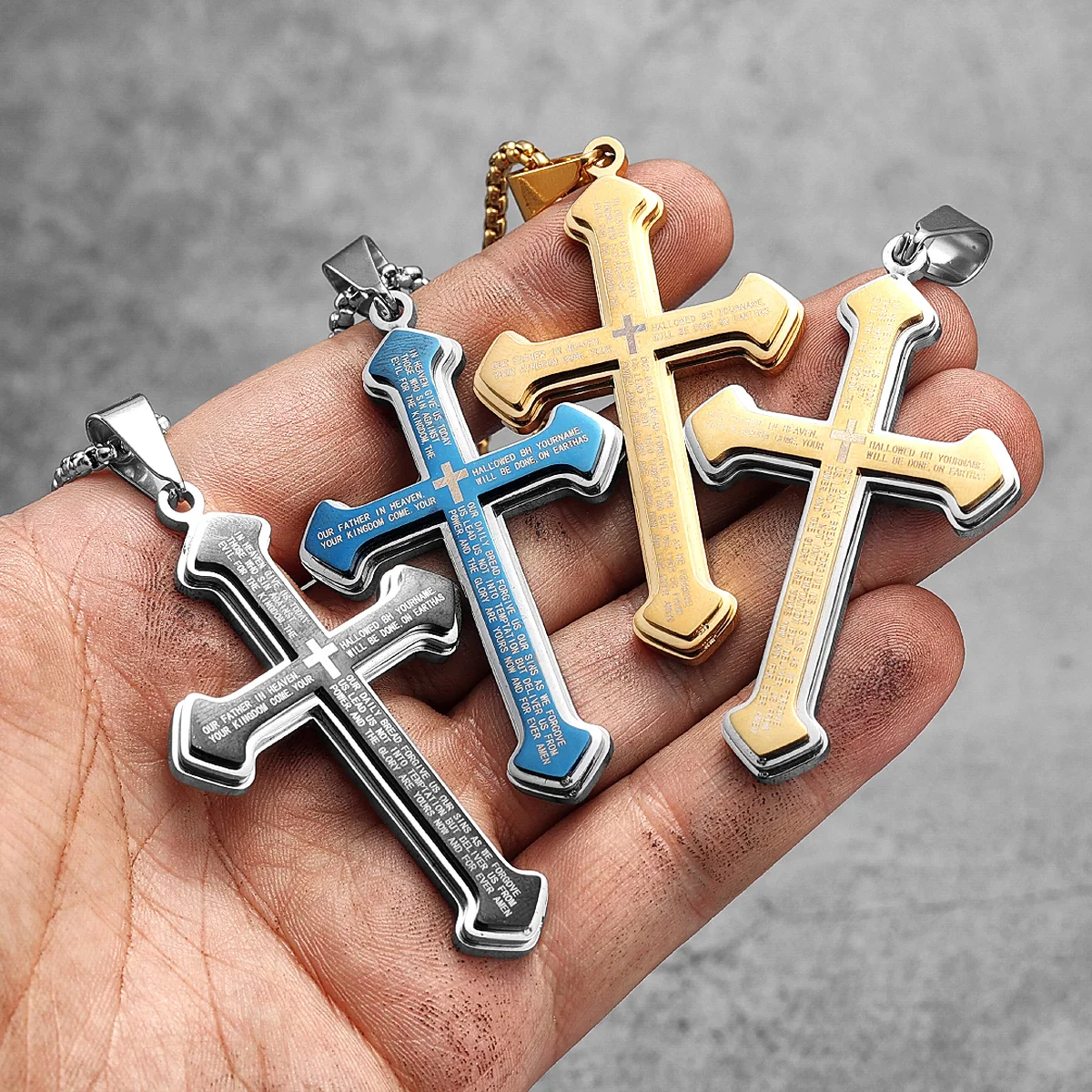 

Three Layers Cross Stainless Steel Men Women Necklaces Pendants Chain Amulet Punk Trendy Jewelry Creativity Gift Wholesale