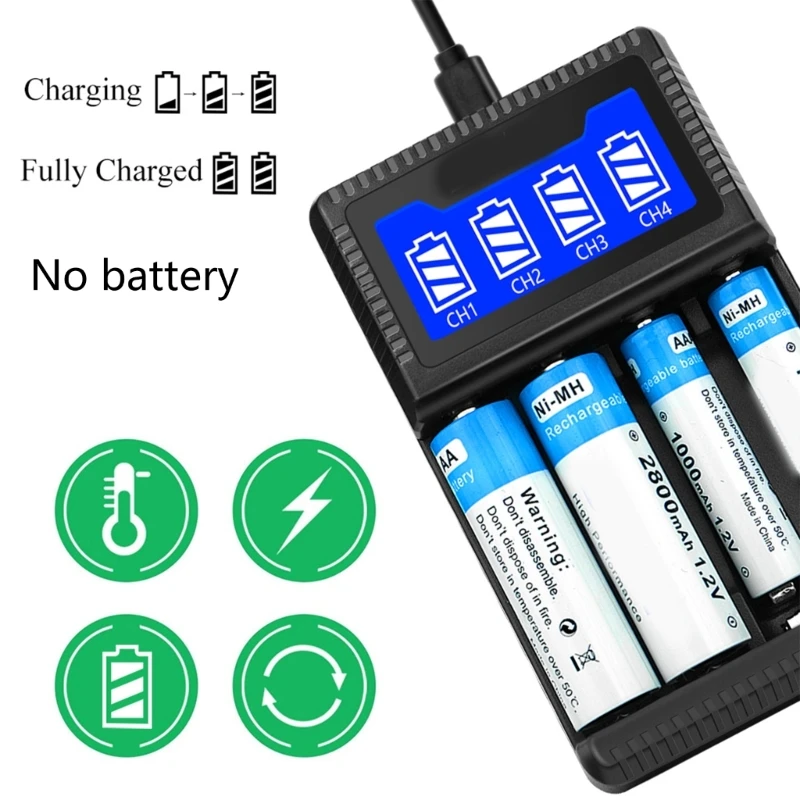 

4 Slots AA/AAA NiMH Rechargeable Batteries AA AAA LCD Display Intelligent Battery Independent Drop Shipping