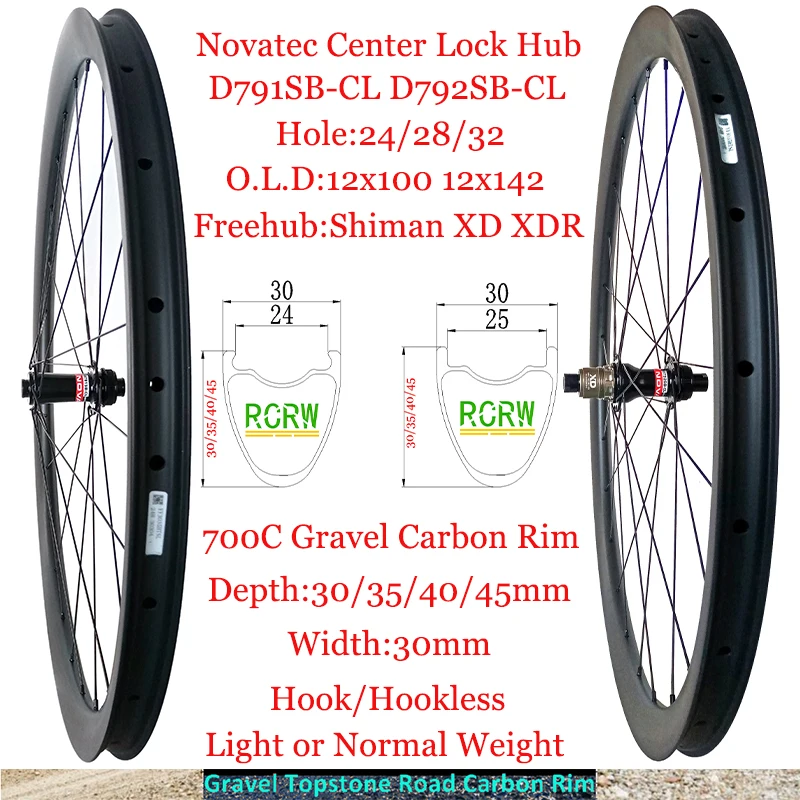 

700C гравий Topstone колесная пара 30/35/40/45 мм глубокий карбоновый обод 30 мм ширина 24/28/32 отверстия Novatec центральный замок тормозная втулка Shi HG XD XDR