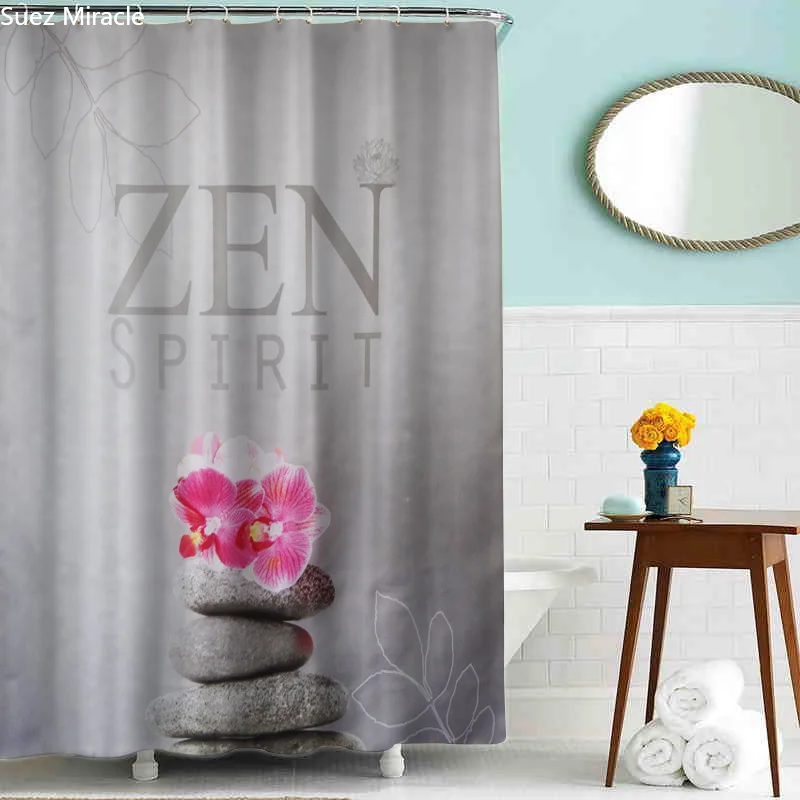

Stone Zen Spirit orchid flower leaves Bathroom Shower curtain 180cm*200cm