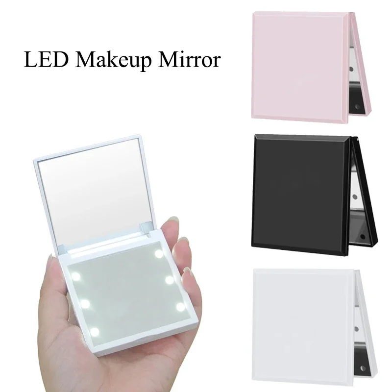 

Компактные компактные инструменты, портативное женское зеркало для макияжа с 6 лампочками, складное карманное светодиодное косметическое ручное зеркало для макияжа, складные зеркала