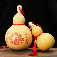 chinoiserie gift natural wood gourd cucurbit laser carving yin yang tai chi red rope tassel crafts lucky fortune feng shui decor