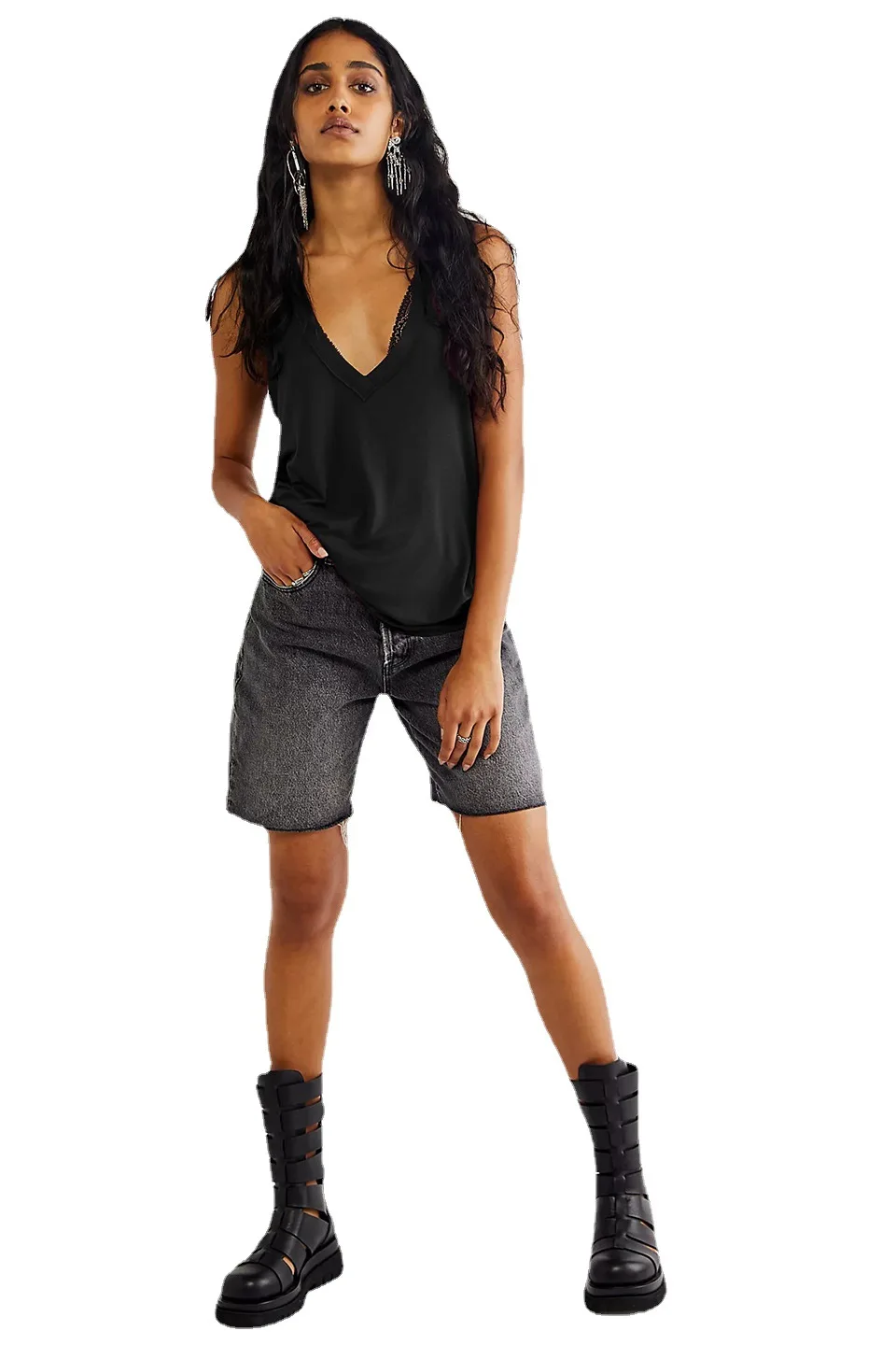 

Женский Свободный жилет с V-образным вырезом, летняя воздухопроницаемая Удобная верхняя одежда без рукавов, 2023