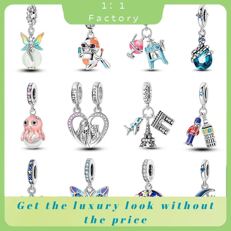 Серебряный Светящийся Шарм Эльфа С Сине-фиолетовой Бабочкой Луной И Деревом