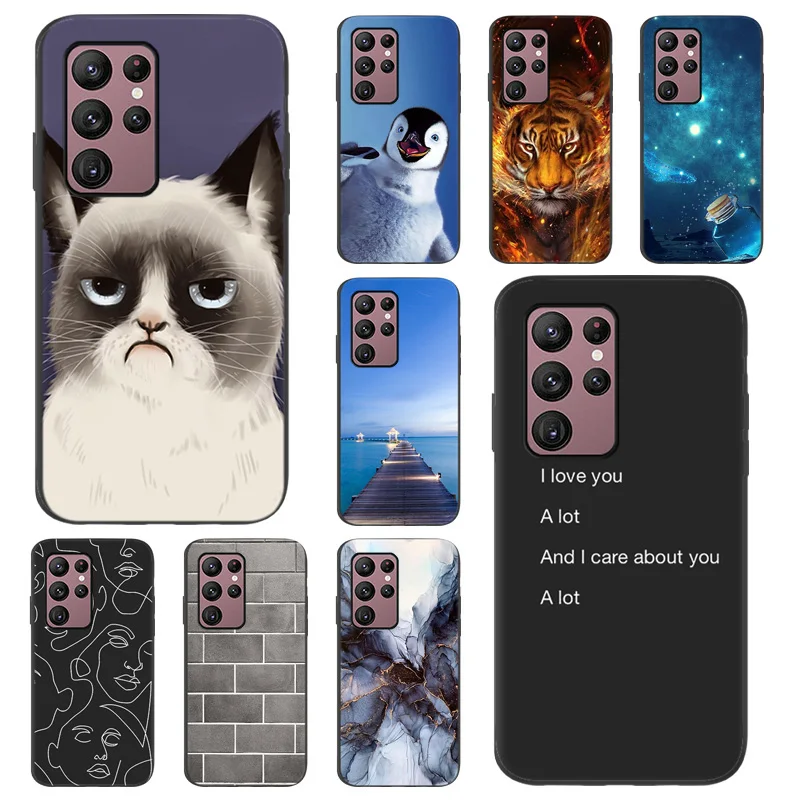 

Soft Case For Samsung S22 Ultra Case S21 Plus S20 FE S10 Black Painted Cover Samsung Note 20 Ultra A03 A33 A53 A73 A13 A22 Funda