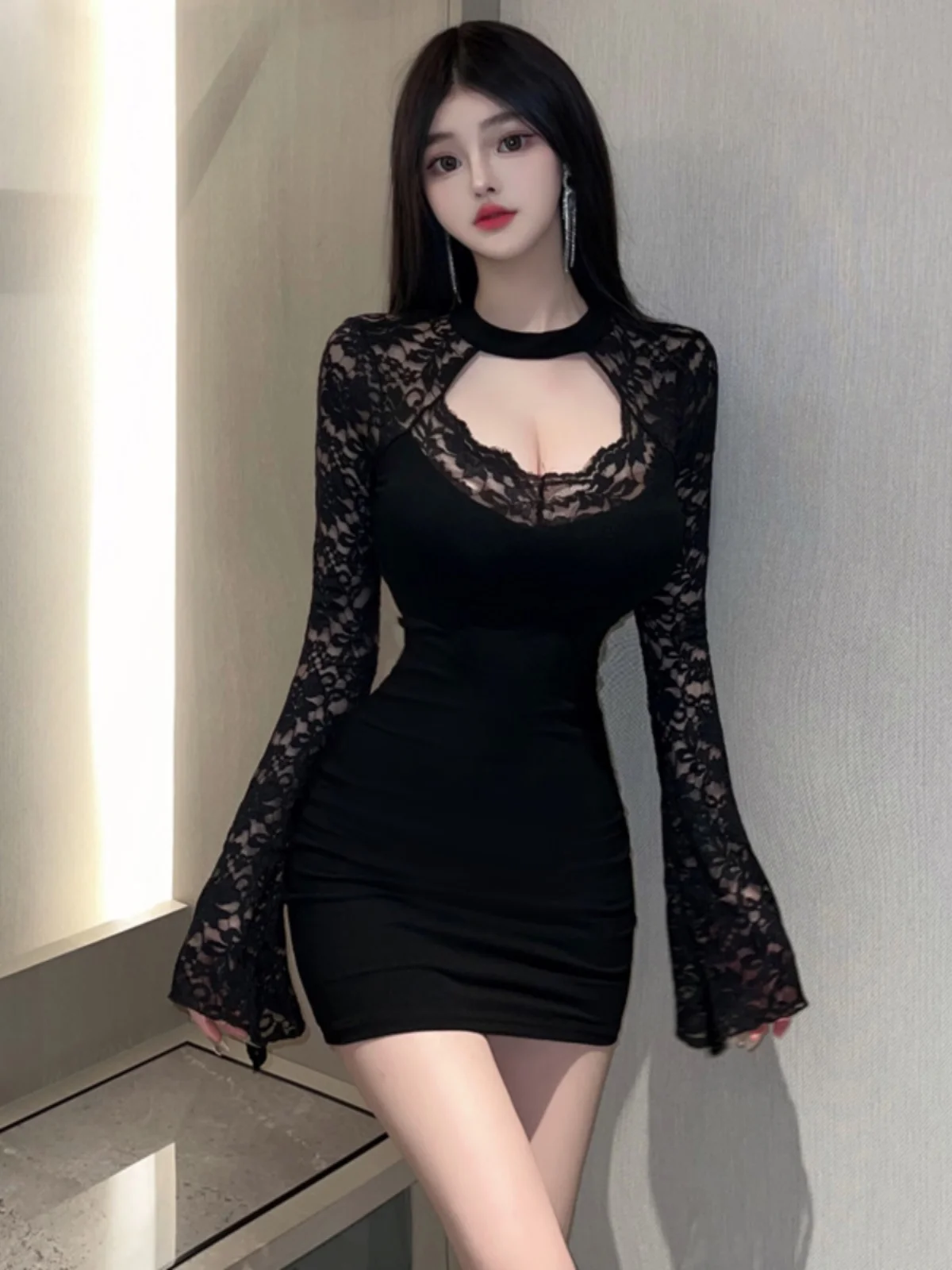 Gege's Online Celebri Girl сексуальное вязаное платье с кружевной строчкой облегающее