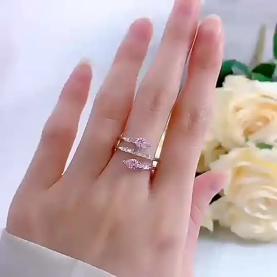 

New fashion trend S925 silver inlaid 5A zircon pink diamond opening adjustment ladies all-match ring