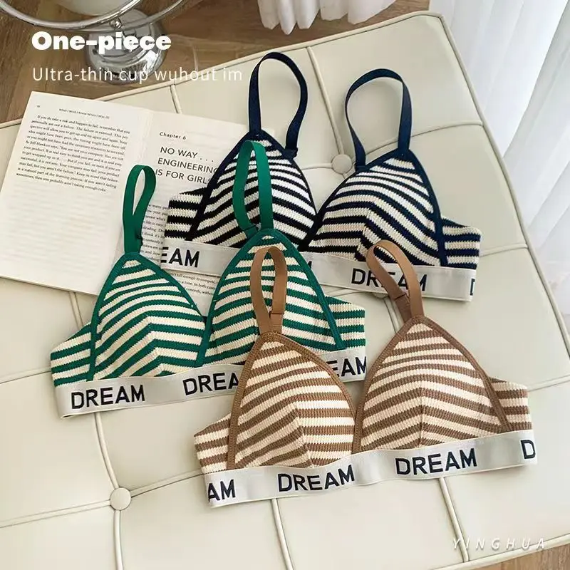 

n-style striped small-breasted ultra-thin cup-style micro-gathering support on anti-sagging no steel ring underwear bra bra set