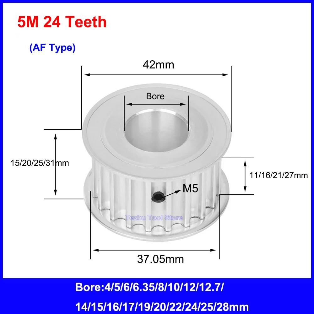 

1PCS HTD 5M Timing Pulley 24 Teeth Synchronous Belt Wheel Width 11/16/21/27mm Bore 4mm-28mm Transmission Parts