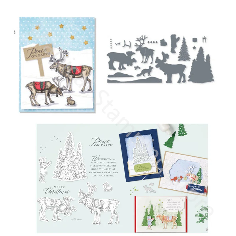 

2022 New Christmas Elk Metal Cutting Dies And Clear Stamps For Handmade Paper Cards Scrapbook Album Embossing Decoration Crafts