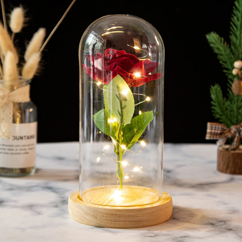 

Valentines Day Gift for Girlfriend Eternal Rose LED Light Foil Flower in Glass Cover Mothers Day Wedding Favors Bridesmaid Gift