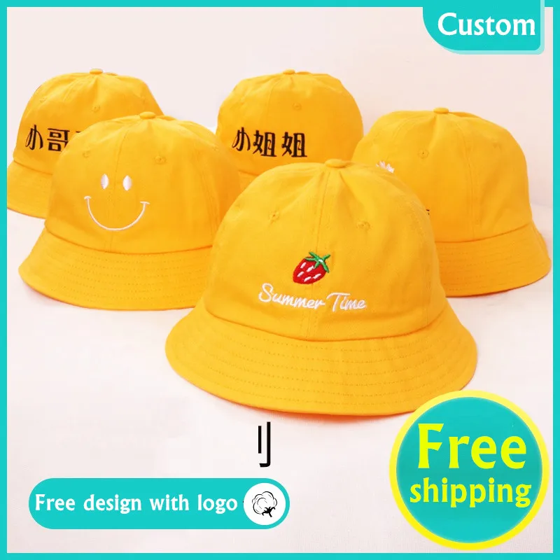 Custom logo bucket hat for baby girls Summer Sun child Fisherman cap boy class team office promotional AD Bucket |