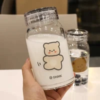 cartoon bear glass water bottle 450ml thick heat resistance drinking for student girl gift bottles cute milk coffee tumblers