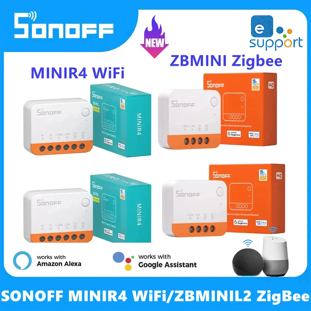 Умный выключатель Sonoff Wi-Fi MINIR4/Zigbee ZBMINIL2 двухсторонний модуль домашнее приложение