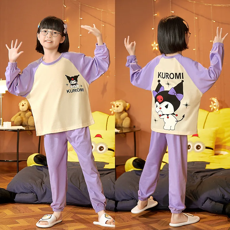 

Kawaii Sanrios Kuromi пижамные комплекты мультфильм аниме весна и осень детский пижамный комплект Повседневная Домашняя одежда с длинным рукавом Бр...