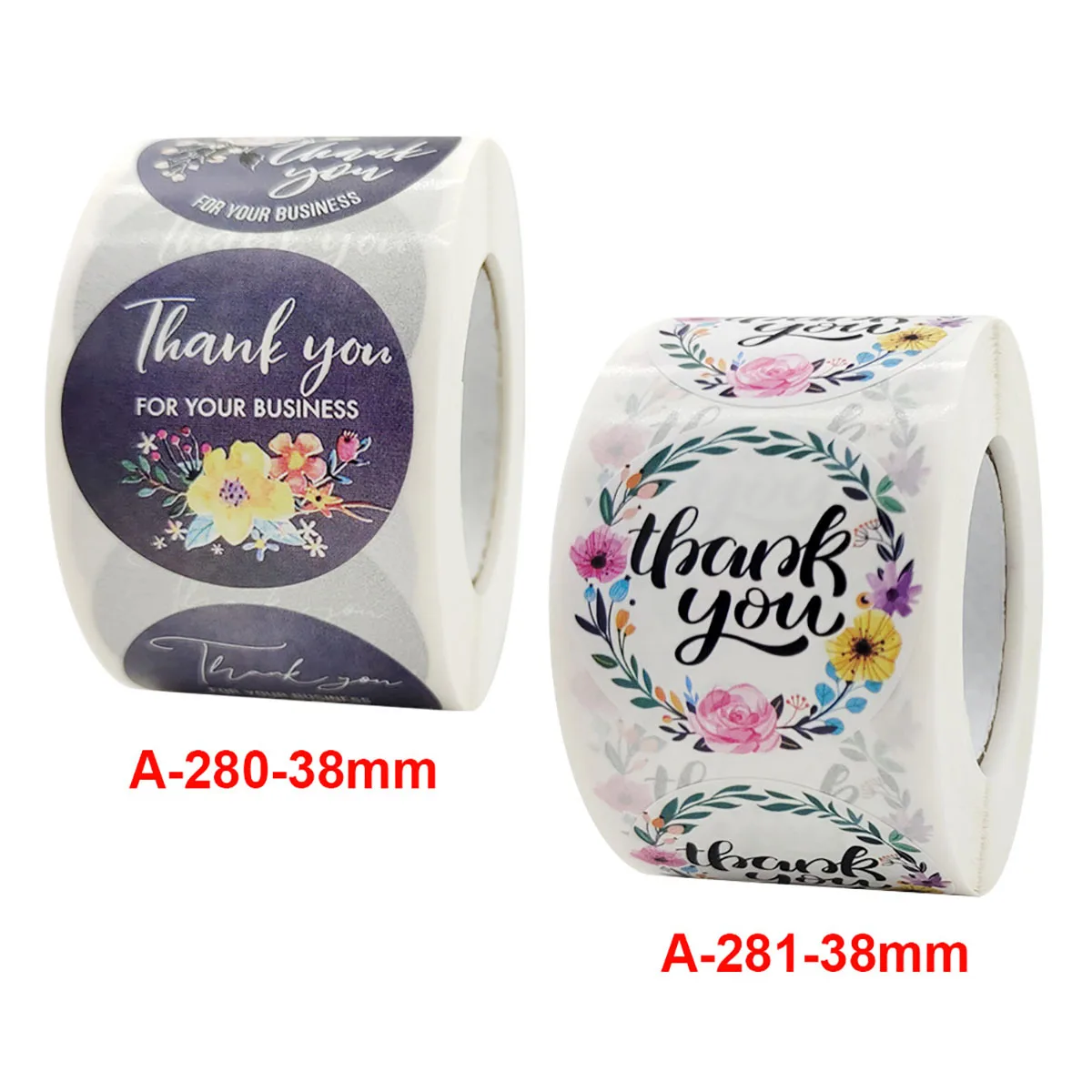 

500Pcs 1.5inch Flower Plants Stickers For Thank You Customer Labels Gift Decoration Adhesive Envelope Sealing Cards Round Black