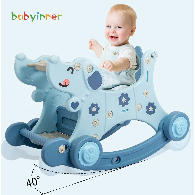

Babyinner Baby Ride on Toys Kids Rocking Horse Multi-functional Swing Rocking Chair Trolley Cart 2 In 1 Infant Gifts