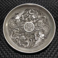 antique bronze collection dragon phoenix carving decoration plate souvenirs fine workmanship home exquisite handicrafts