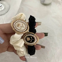 2022 satin all match western style high quality texture brand hair tie accessories imitation pearl simple head rope catch