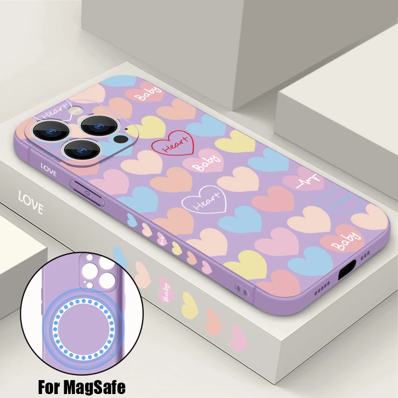 Чехол для телефона с рисунком Love Lanyard iPhone 15 14 Pro Max 13 12 11 Магнитный чехол Magsafe