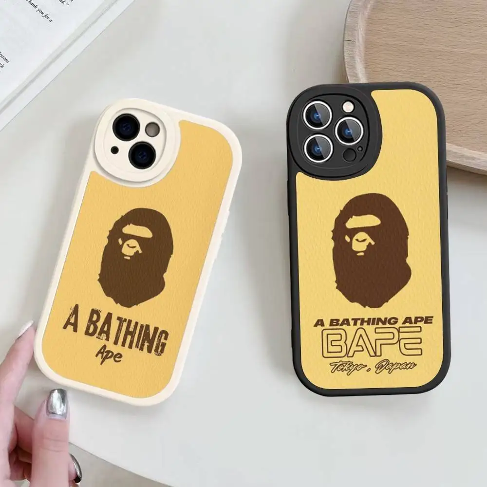 Милый мультяшный чехол для телефона с обезьянкой B-Bape для iPhone 16 15 14 11 12 13 Pro Max Plus, кожаный чехол-накладка (art.: 3920dba627edb) - 3920dba627edb