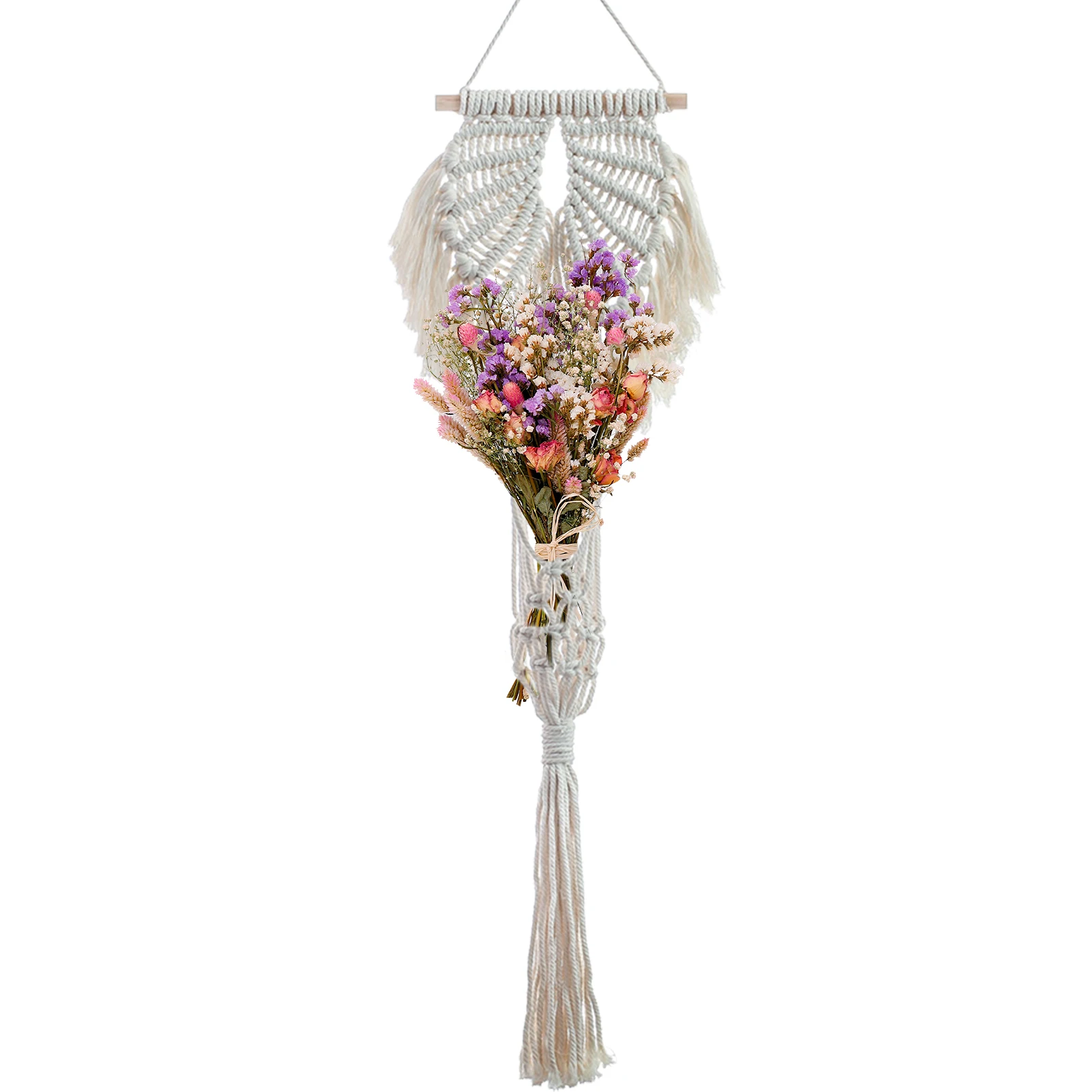 

Вешалка для цветов в стиле бохо, декоративный держатель для цветочных горшков с деревянным стержнем, карманная креативная вешалка для цвет...