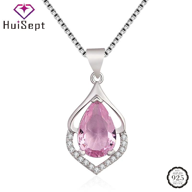 

HuiSept Women Necklace 925 Silver Jewelry with Amethyst Zircon Gemstone Water Drop Shape Pendant Accessories for Wedding Party