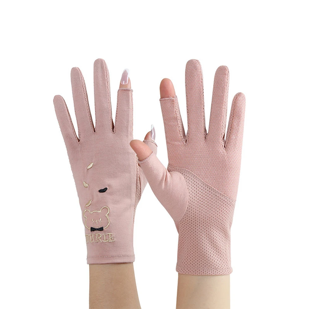 

Модные милые женские летние велосипедные сетчатые тонкие перчатки с защитой от УФ-лучей рукавицы с пятью пальцами солнцезащитные варежки Прихватки для вождения