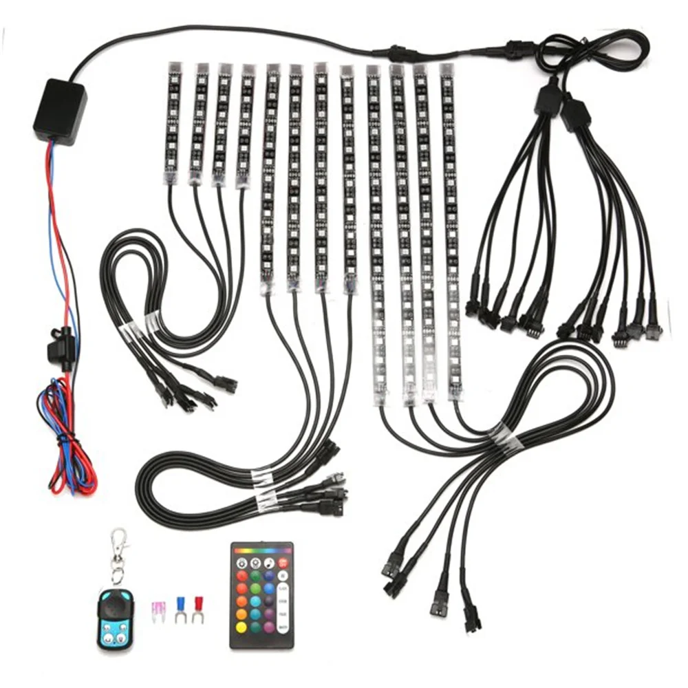 

12pcs Motorcycle LED Neon Strip Lamp RGB 15-colors Remote Control Under Glow Lights 5050SMD LED Car Decorative Light Strip