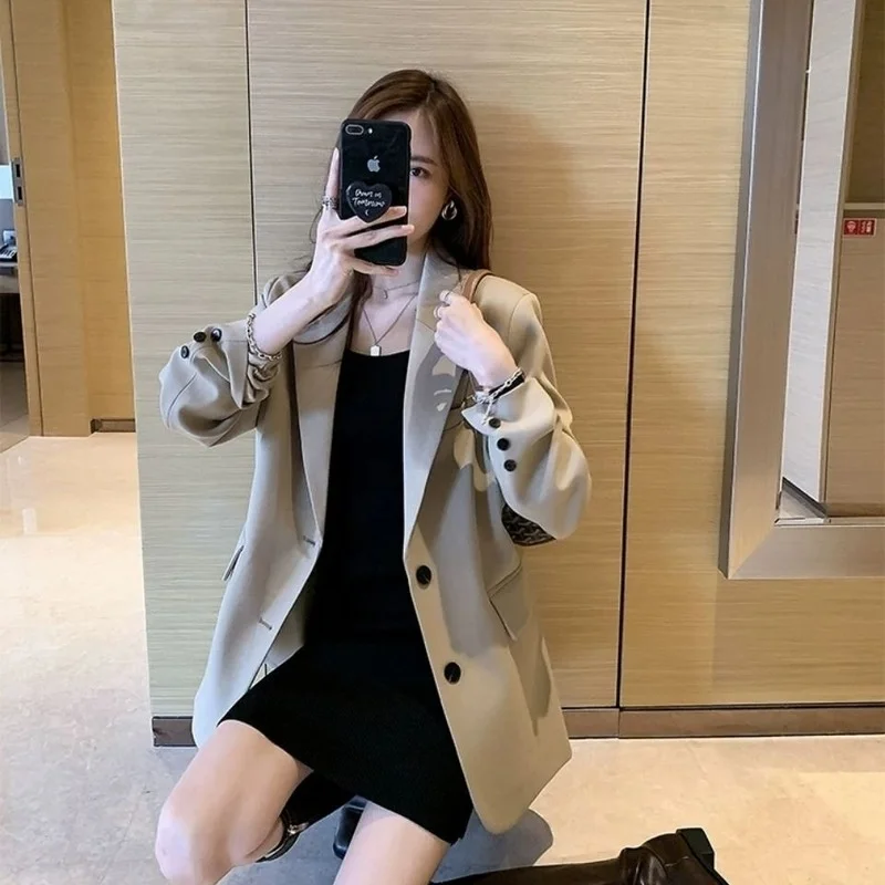Fashion England Style Casual Commute Blazers Office Lady Lapel Single Breasted Solid Colors Formal Blazers Spring Autumn Outwear