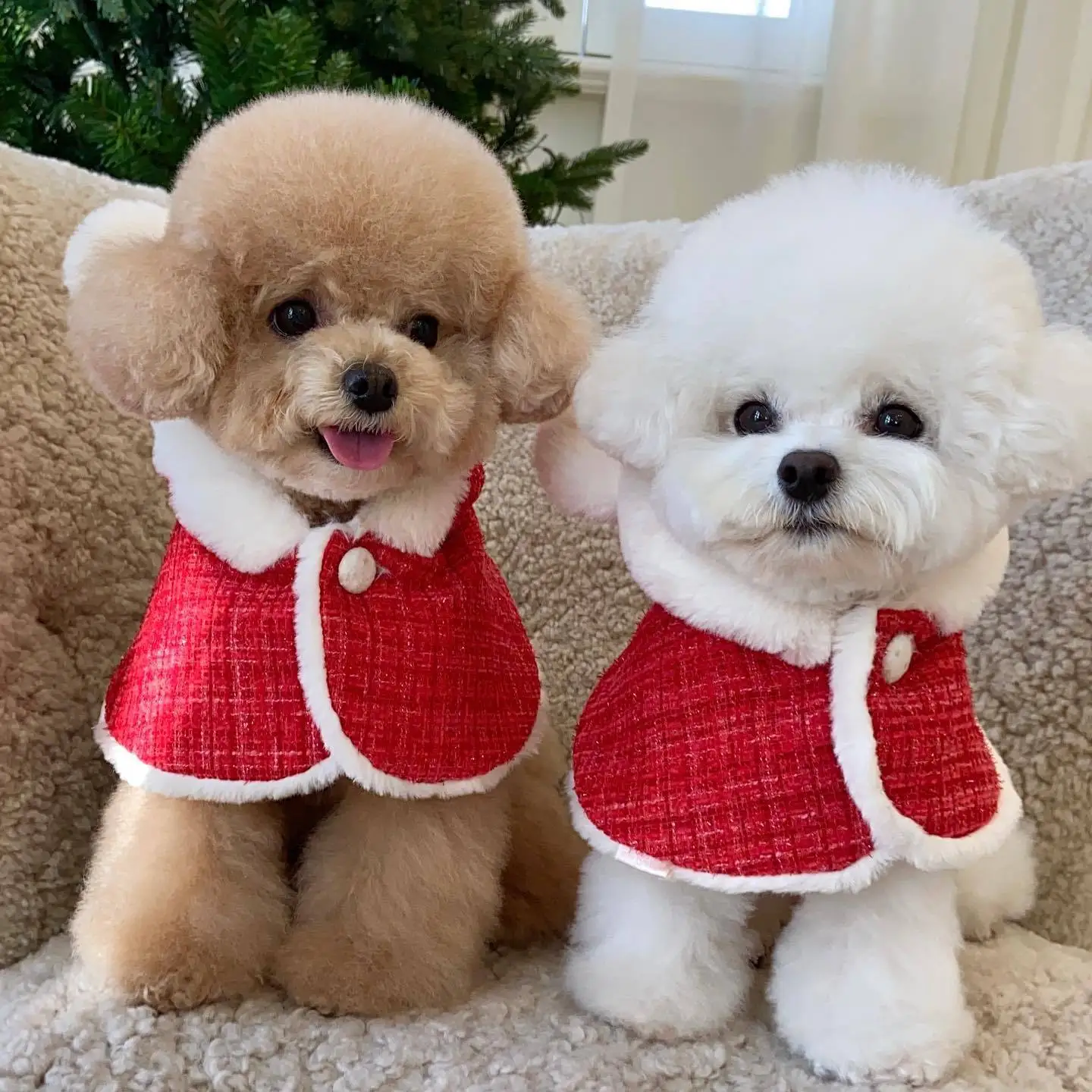 

INS Christmas Dog Bandana Plush Ears Hooded Cape Cape Winter Warm Bib Pet Accessories for Small Dogs Maltese Bichon Teddy Gift