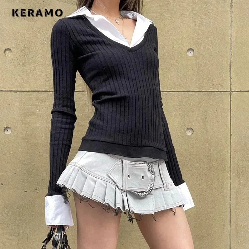 Зимние сексуальные повседневные футболки с длинными рукавами из двух предметов