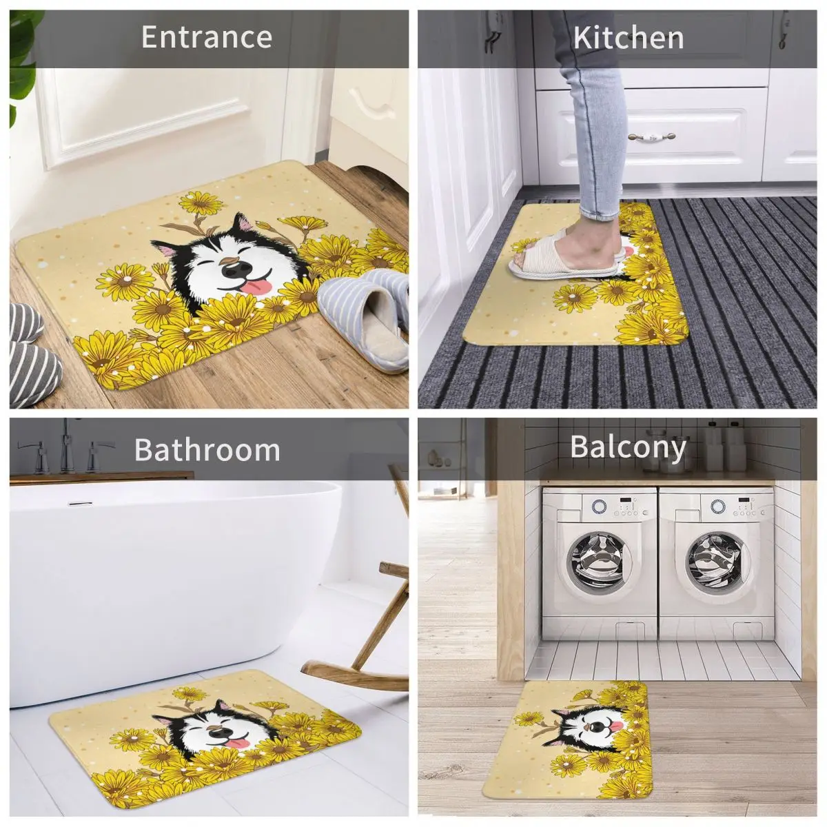 Антиколец Doormat Art Кухонный коврик с сибирской хаски и подсолнухами балконный ковер приветствия в спальне декоративный.