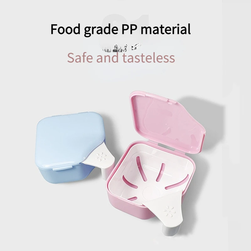 

Dental False Teeth Storage Box with Hanging Net Container Teeth Organizer Cleaning Teeth Case Denture Bath Box Organizer