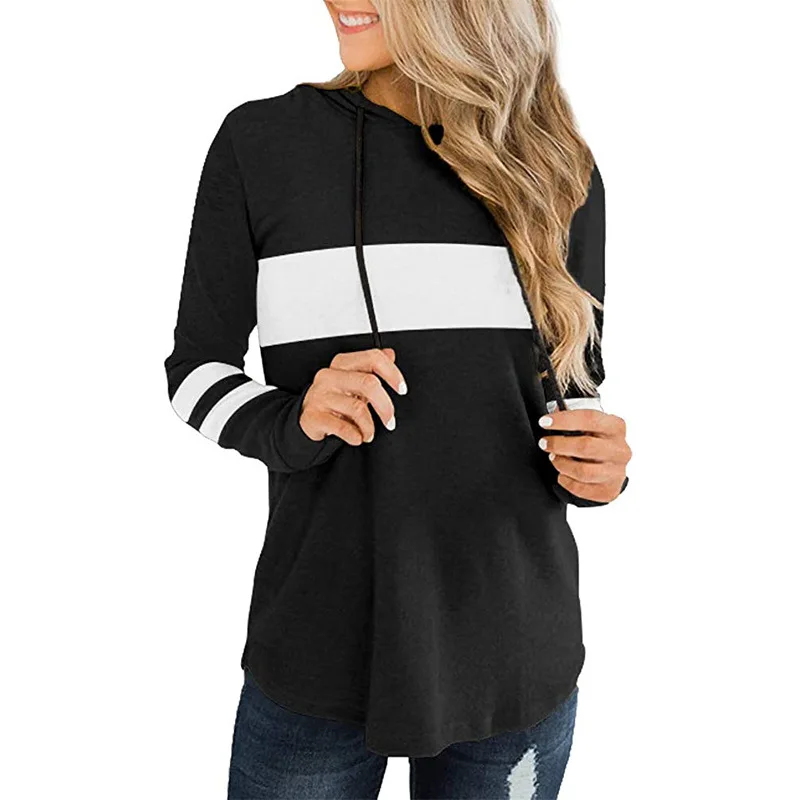 

Womens Sweatshirts Hoodies Color Block Tops Long Sleeve Drawstring Casual Pullover
