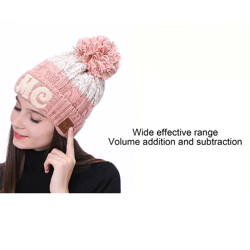 Bluetooth шапка с помпоном наушники беспроводные музыкальные вязаные теплые