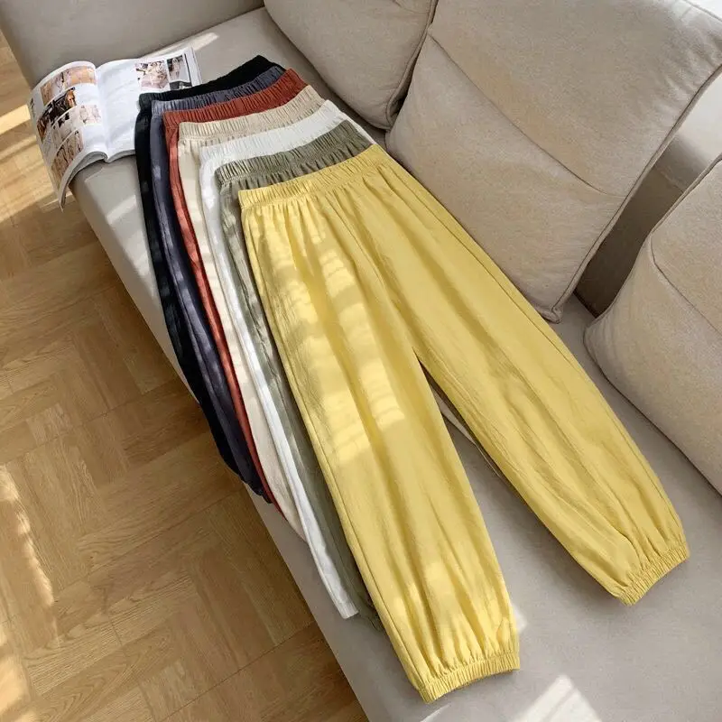 

Women 2022 Spring Summer Retro Cotton Linen Pants Female Elastic Waist Vintage Solid Trousers Lady Loose Casual Harem Pants J40