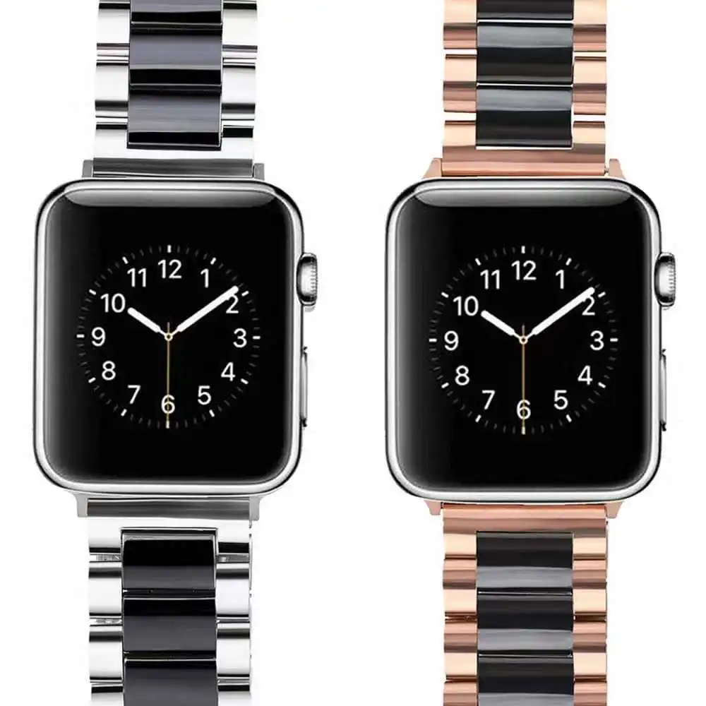 Metal +Ceramic Strap for  Apple Watch 49mm 45mm 41mm 44mm 42mm 40mm 38mm Stainless Steel Bracelet for iWatch Ultra 8 7 6 5 4 3SE