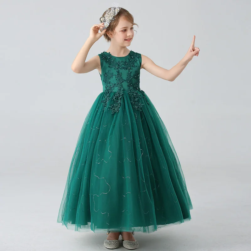 

Trendy Sleeveless Sequins Long Teenager Big Girl Frocks Pageant Gowns Holiday Party Dress Kids Evening Prom Carnival Costume
