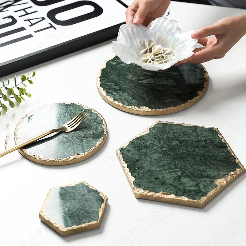 Натуральная кожа Скандинавский современный золотой ход изумруд шестигранная