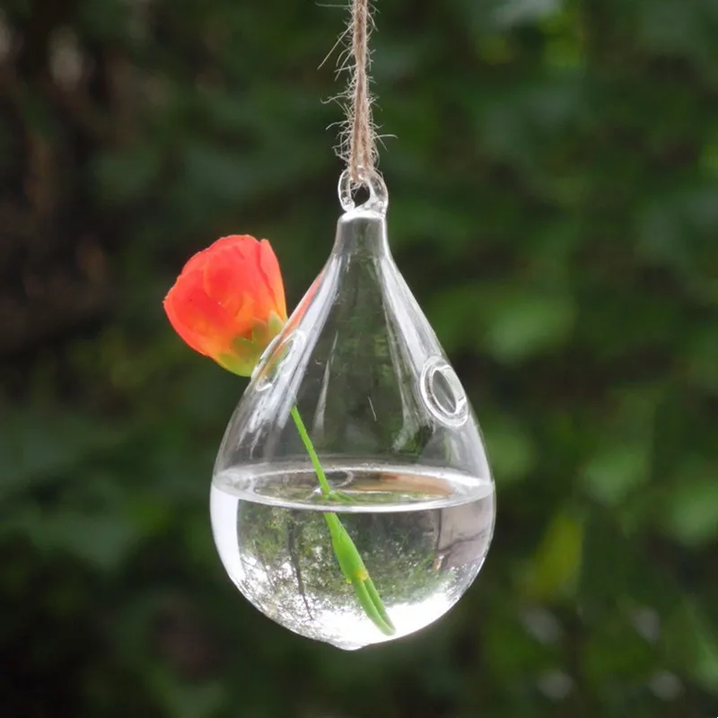 

2pcs/pack Diameter=6cm 8cm 10cm Water Drop Glass Vase Home Decoration Two Holes Hanging Terrarium Wedding Prop Manufacturer