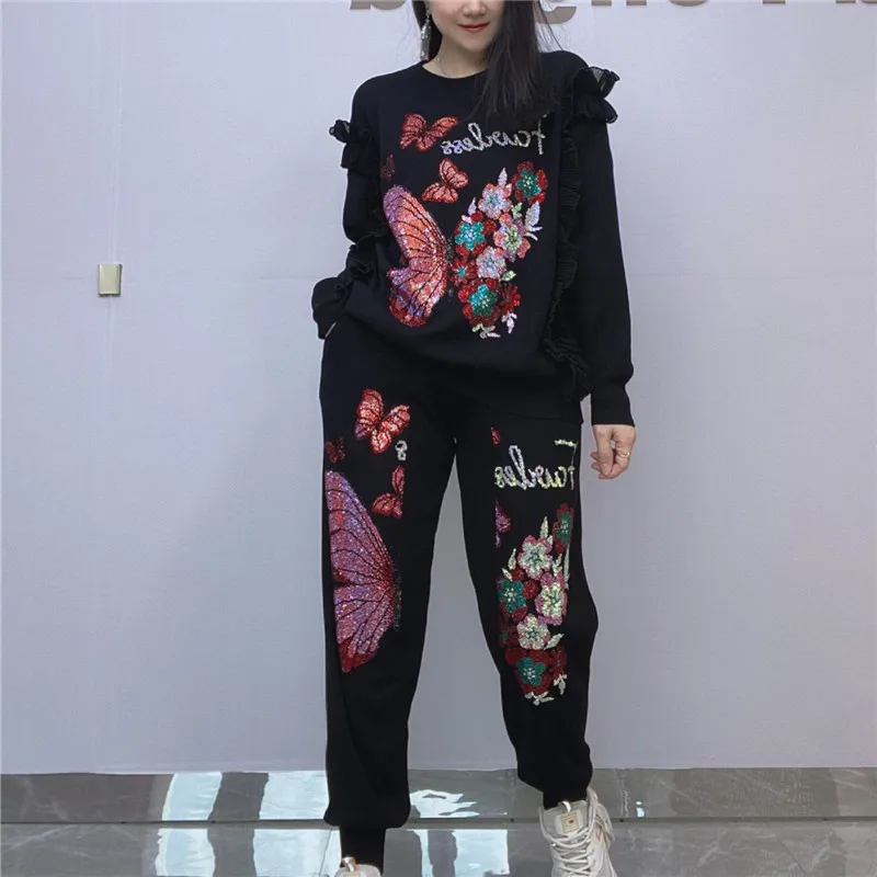 Тяжелые вязаные комплекты из 2 предметов с бриллиантами и бабочками