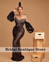 luxury sparkly african mermaid evening dresses 2022 sheer neck beaded formal gowns elegant for wedding robes de soir%c3%a9e custom