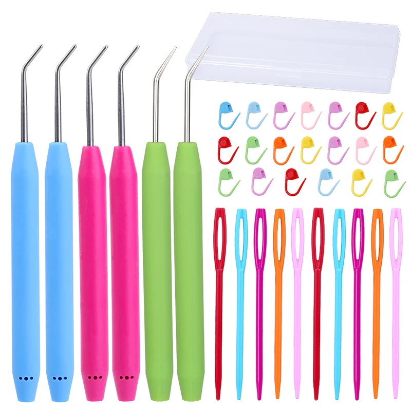 

MIUSIE Crochet Hook Set Loom Knit Tools Plastic Crochet Knitting Needles Kit Stitching Markers for Yarn Weaving Random Color