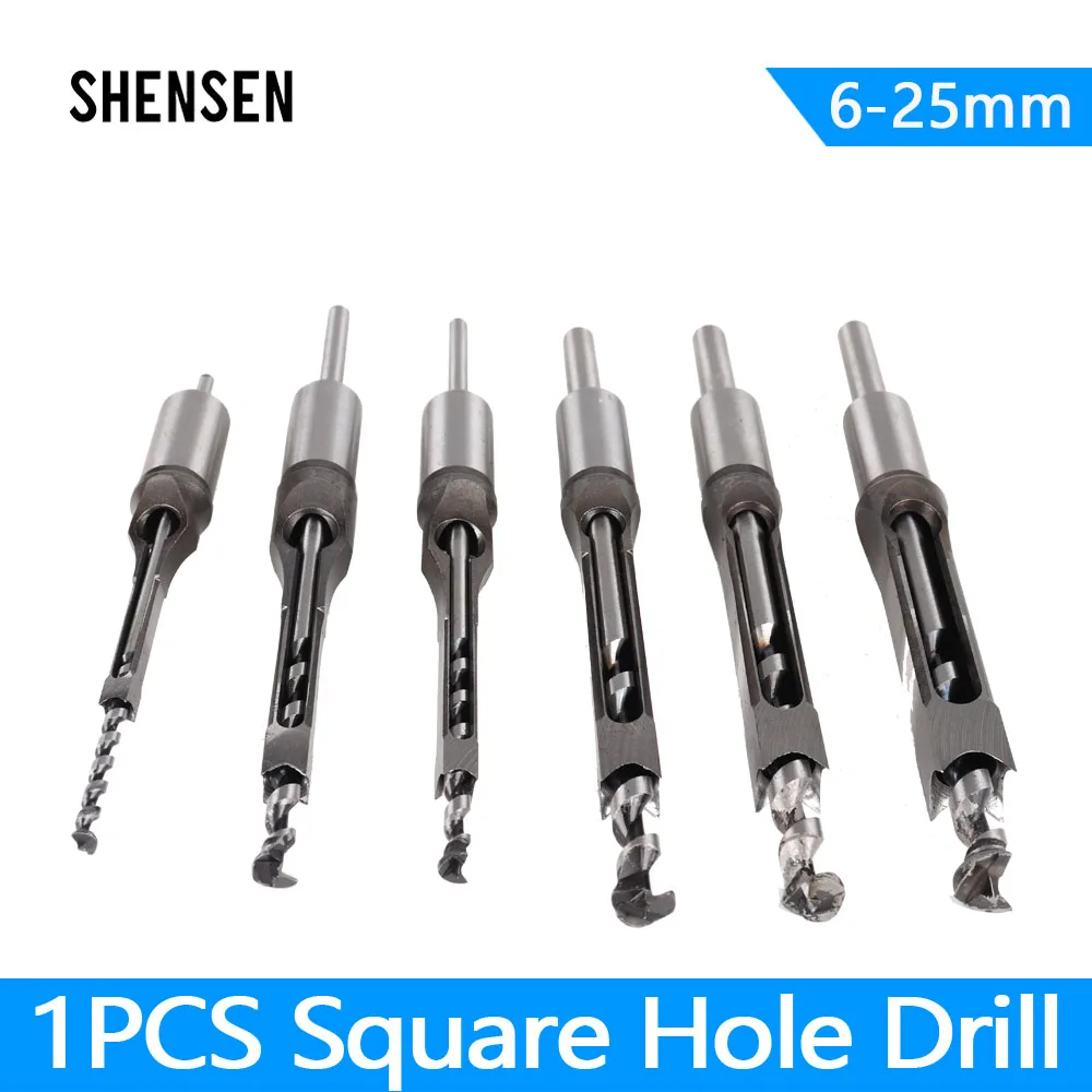 1Pcs 6-25mm HSS Twist Square Hole Drill Bits Auger Mortising Chisel Extended Saw for Woodworking Tools