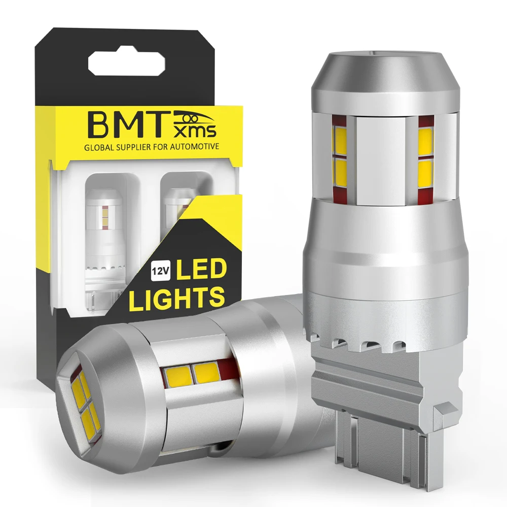 

BMTxms 2PCS High Power Car LED Bulb 3157 P27/5W T25 3057 4057 4157 Brake Stop Parking Light Canbus NO Error White Red Amber Lamp